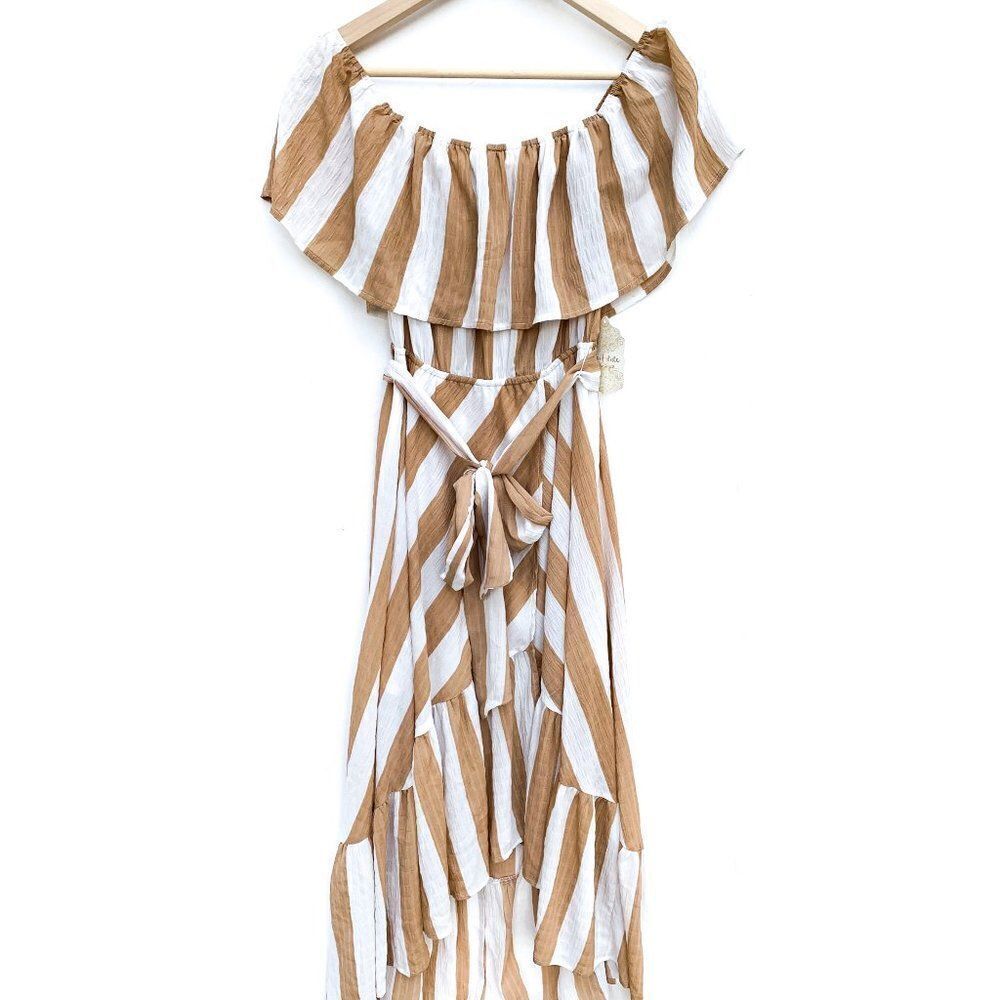 NWT Altar'd State Ivory Beige Striped Hi Low Dress